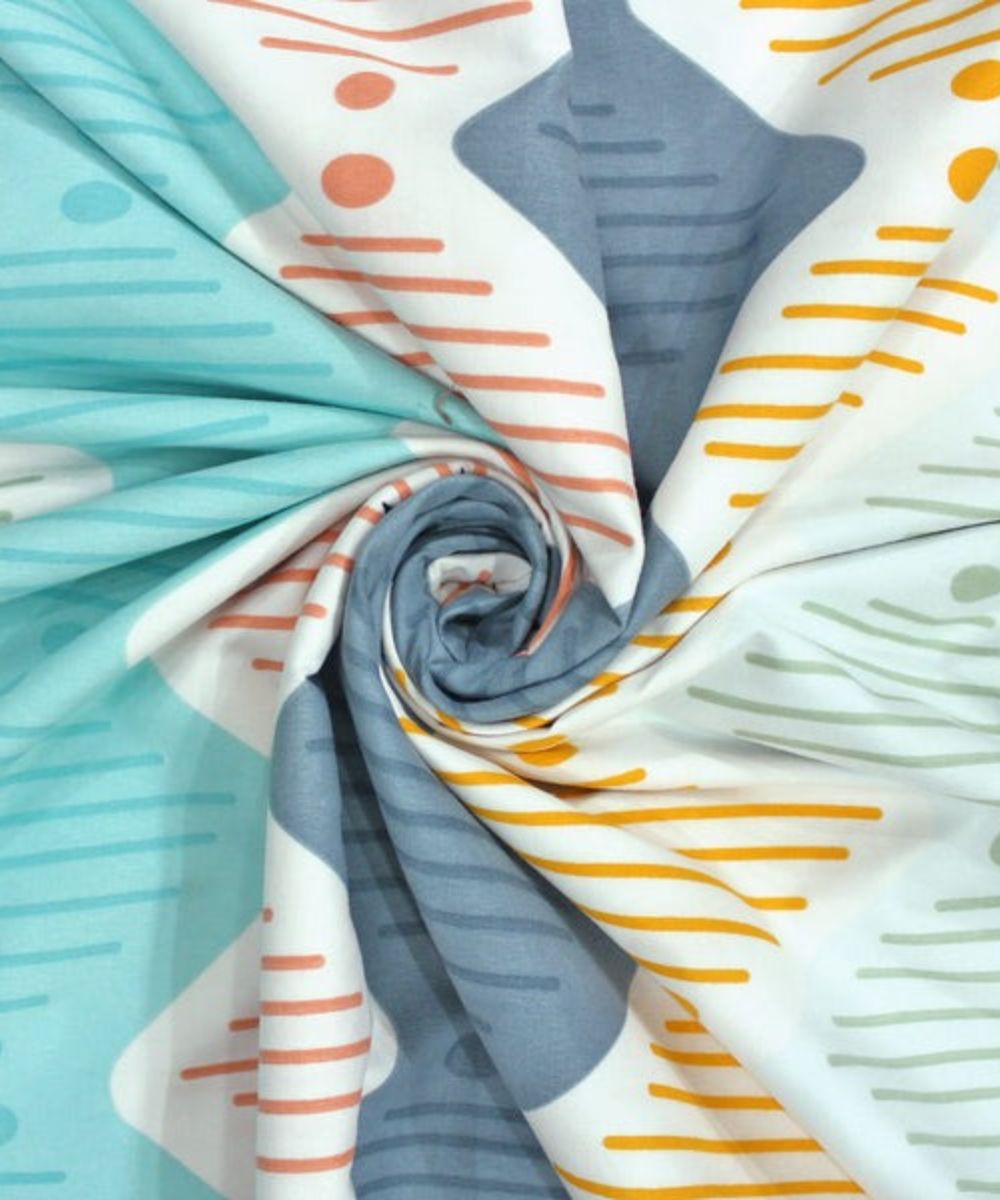 Multicolor Abstract Queen Fitted Bedsheet With 2 Pillow Covers