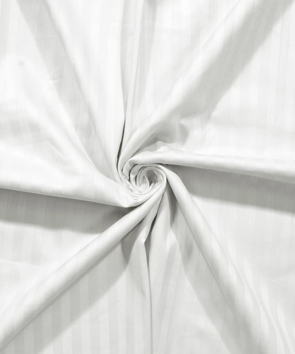 White Satin Stripe King Size Bedsheet With 2 Pillow Covers