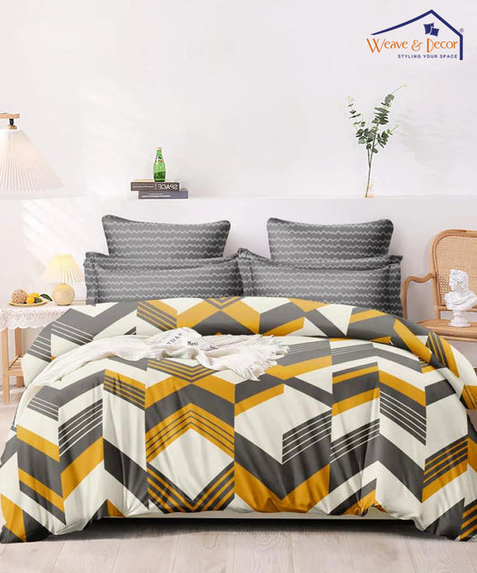 Multicolor Geometric Single Fitted Bedsheet With 1 Pillow Cover