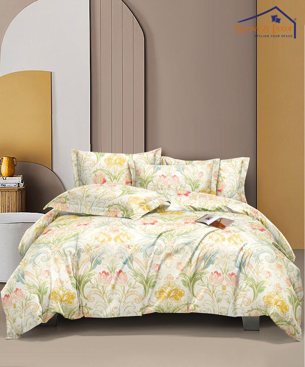 Brown Printed Single Fitted Bedsheet With 1 Pillow Cover