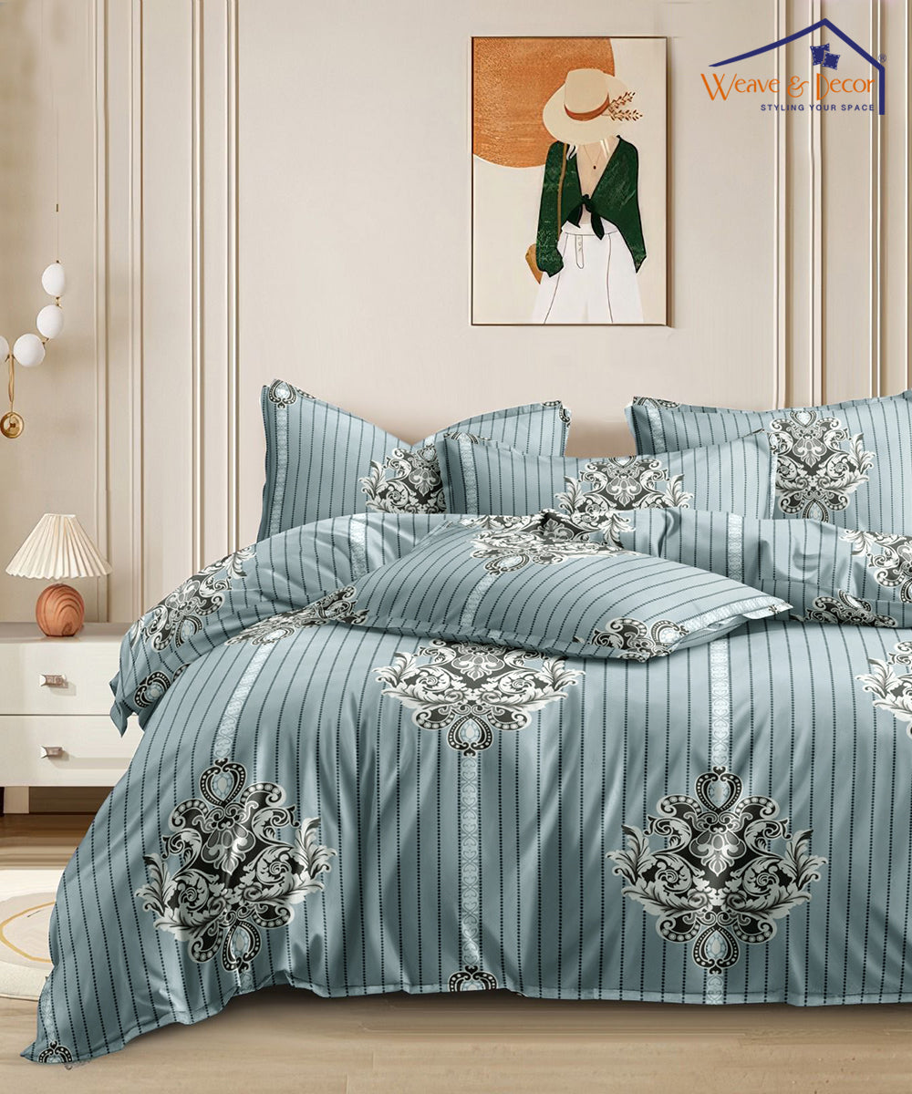 Brown Printed King Fitted Bedsheet With 2 Pillow Covers