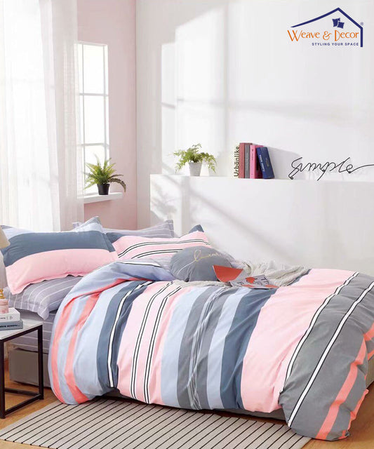 Stripes Queen Fitted Bedsheet With 2 Pillow Covers