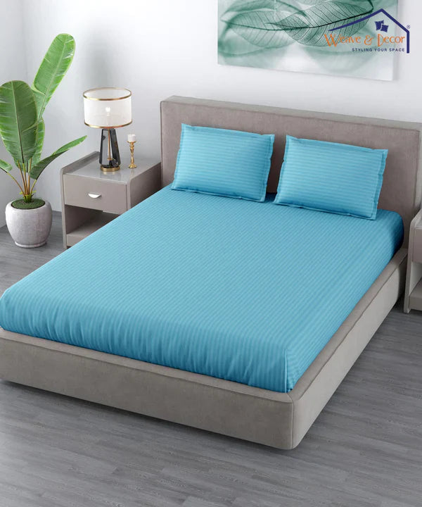 Sky Satin Satin Stripe Bedsheet with Pillow Cover