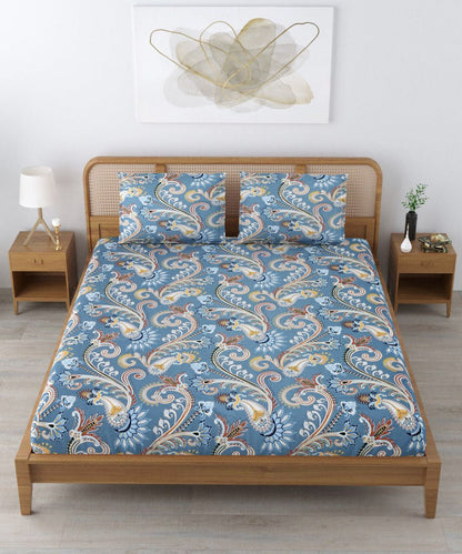 Blue Blossom King Size Bedsheet With 2 Pillow Cover
