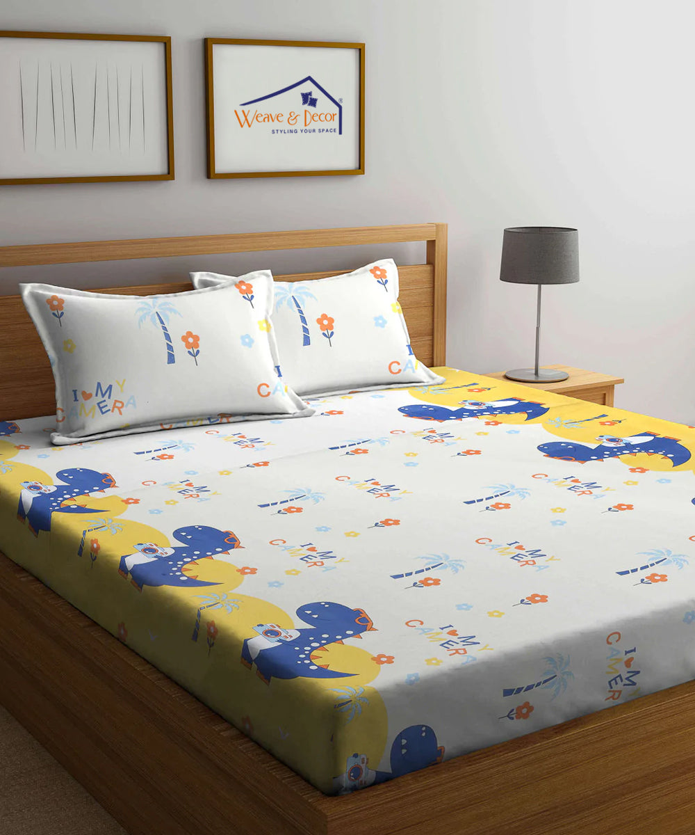 Cute Kids King Size Bedsheet with 2 Pillow Covers