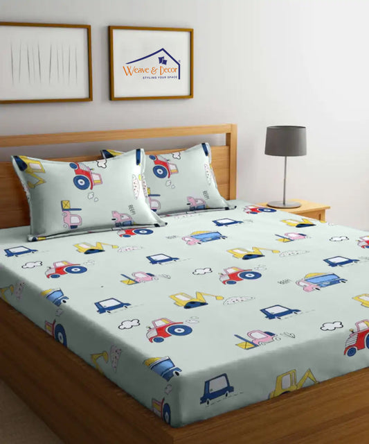Wheels on the Go Super King Fitted Bedsheet With 2 Pillow Covers