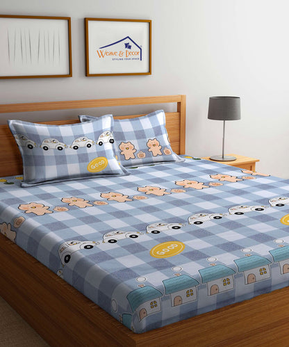 Cute Kids Flat Double Bedsheet With 2 Pillow Cover