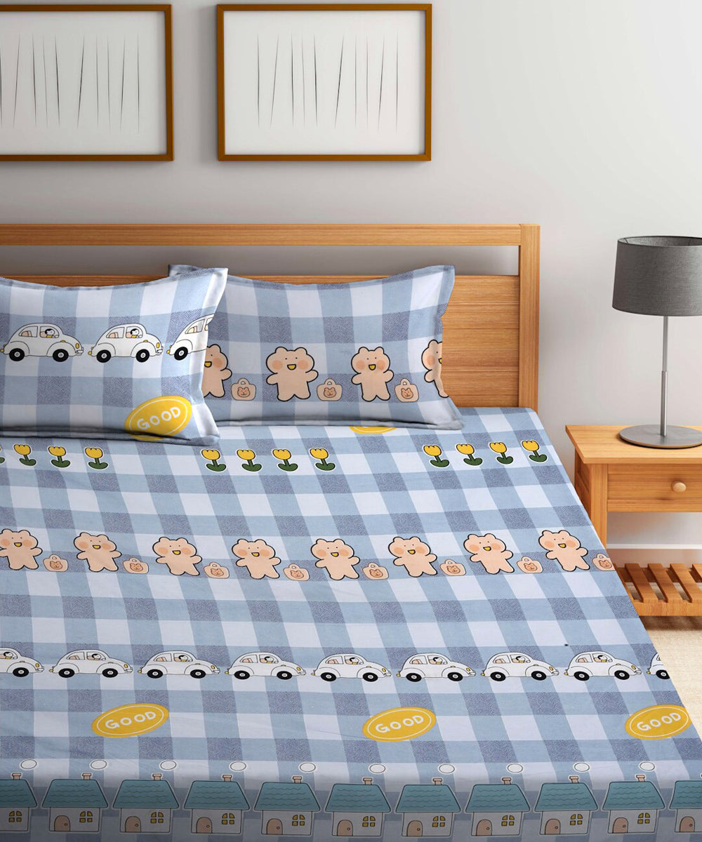 Cute Kids Flat Double Bedsheet With 2 Pillow Cover