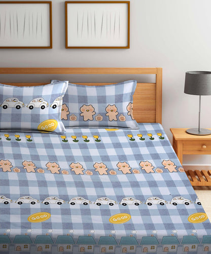Cute Kids Flat Double Bedsheet With 2 Pillow Cover