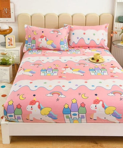 Unicorn Wonder Land Super King Fitted Bedsheet With 2 Pillow Covers