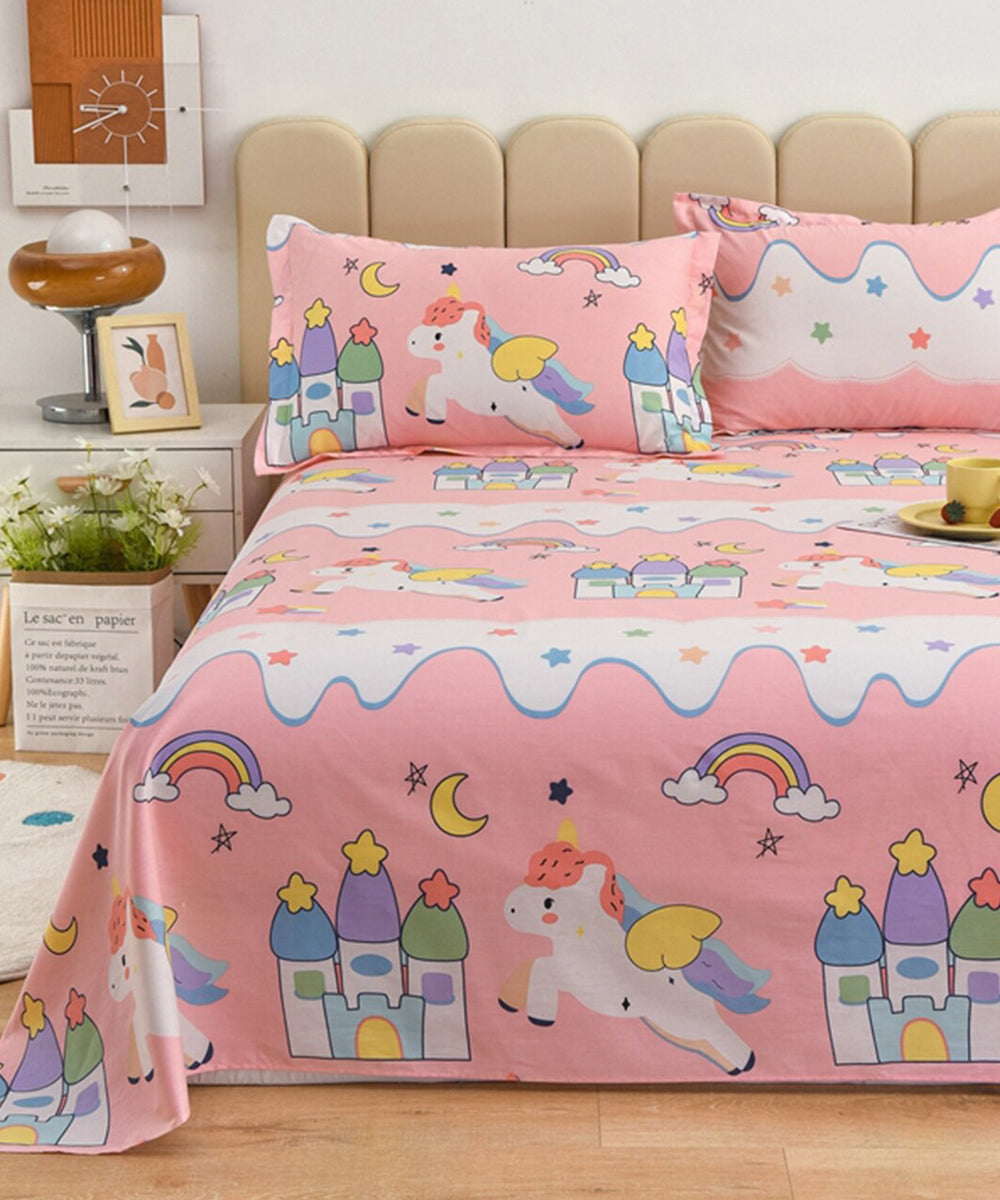Unicorn Wonder Land King Size Bedsheet With 2 Pillow Cover