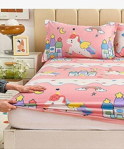 Unicorn Wonder Land Super King Fitted Bedsheet With 2 Pillow Covers