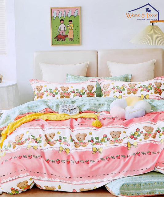 Teddy Blossom Single Fitted Bedsheet With 1 Pillow Cover