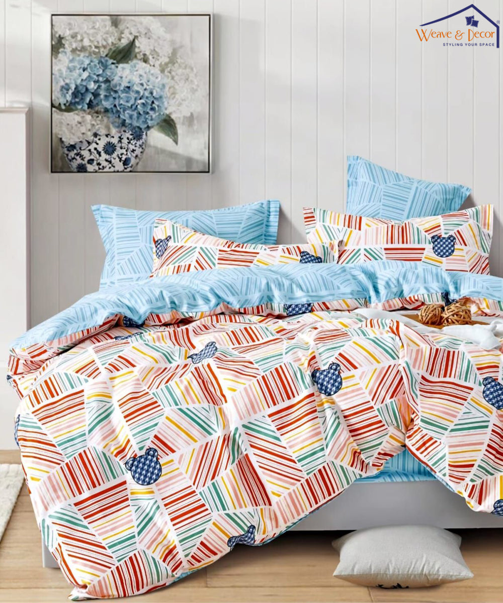 Giggle Grid Kids Single Fitted Bedsheet With 1 Pillow Cover