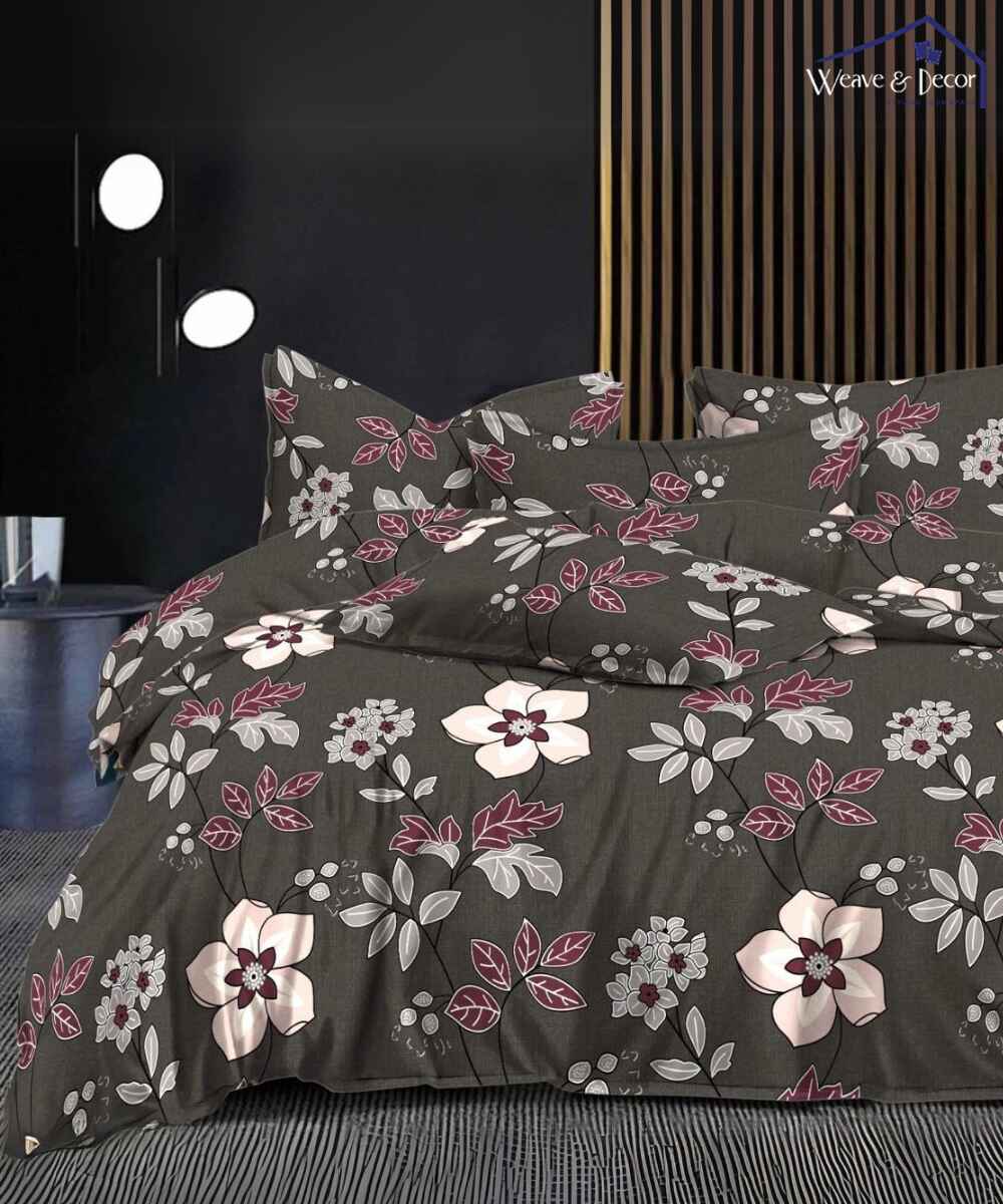 Brown floral Queen Fitted Bedsheet 