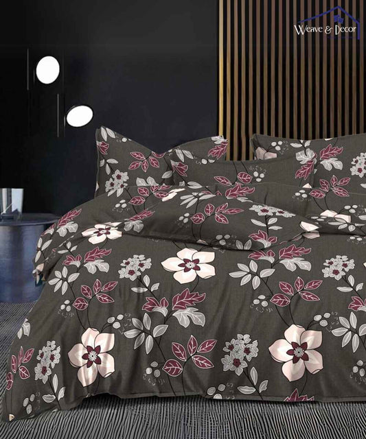 Brown floral Queen Fitted Bedsheet 
