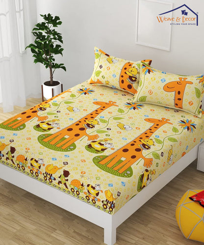 Giraffe Carnival Fitted Super King Bedsheet With 2 Pillow Covers