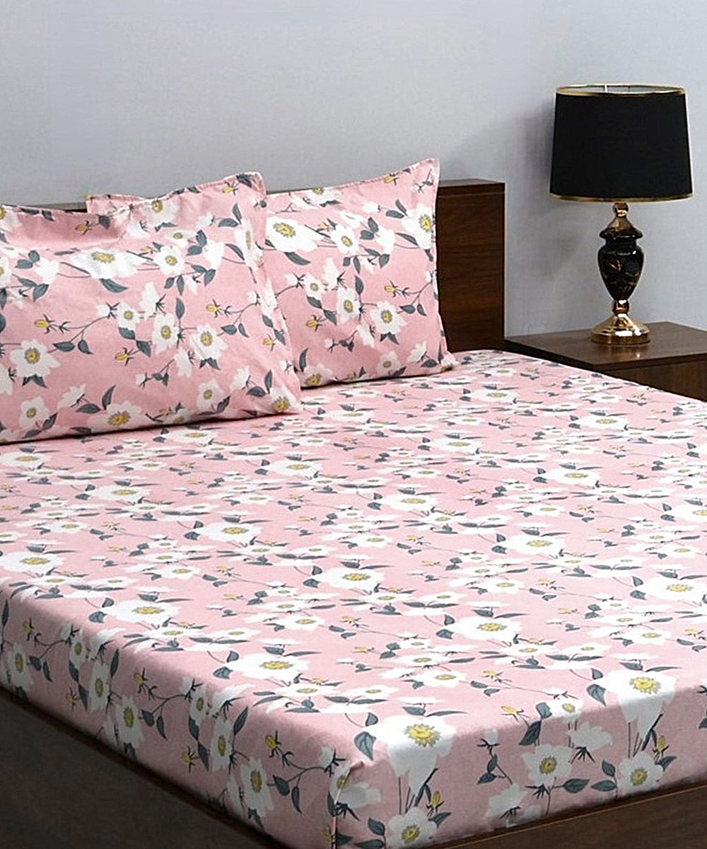 Pink Roseate King Size Bedsheet With 2 Pillow Cover