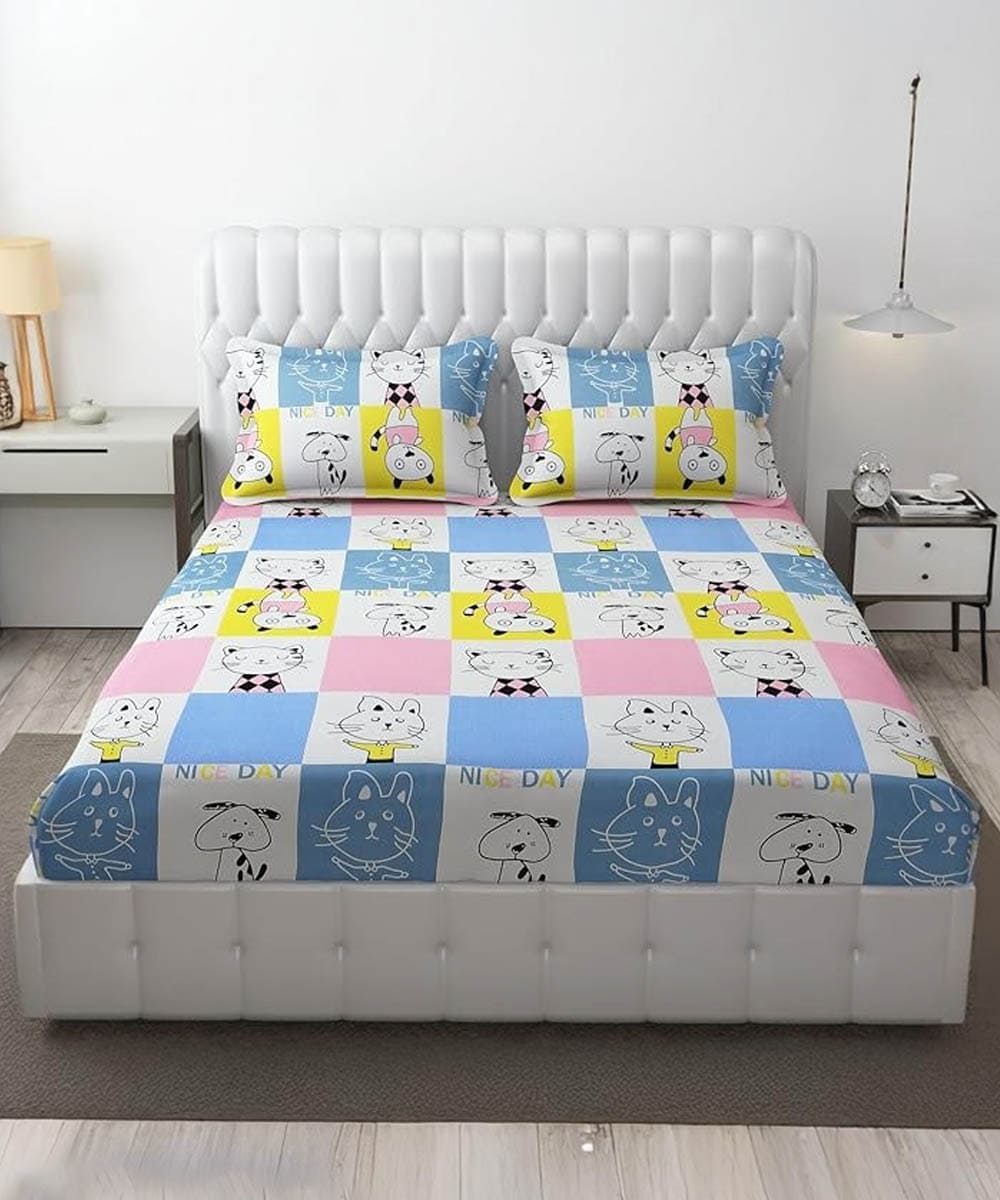 Furry Playmates King Fitted Bedsheet With 2 Pillow Covers