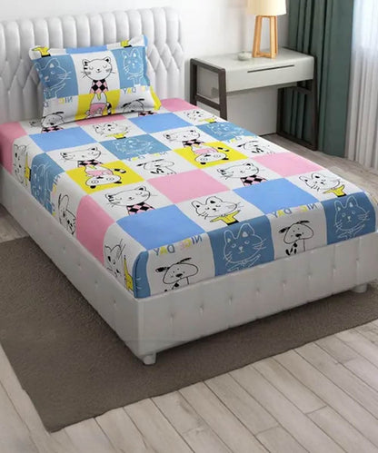 Furry Playmates Single Fitted Bedsheet With 1 Pillow Cover