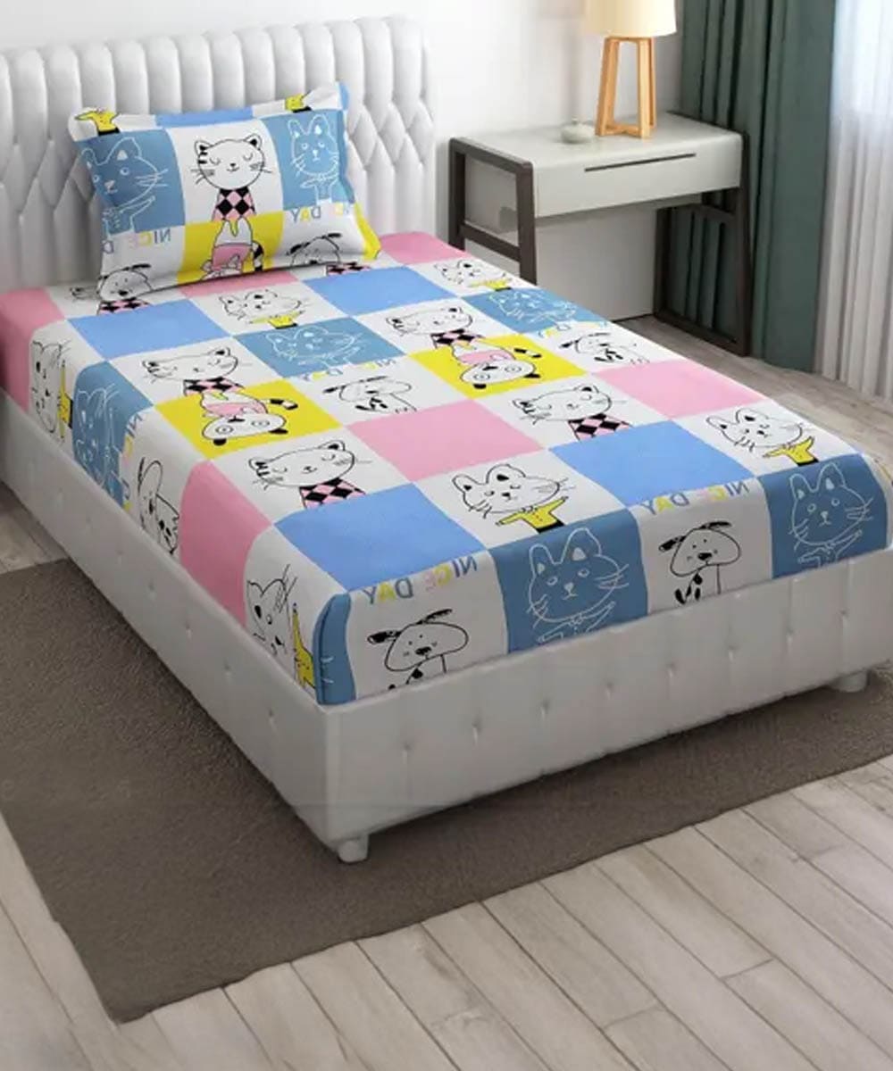 Furry Playmates Single Fitted Bedsheet With 1 Pillow Cover