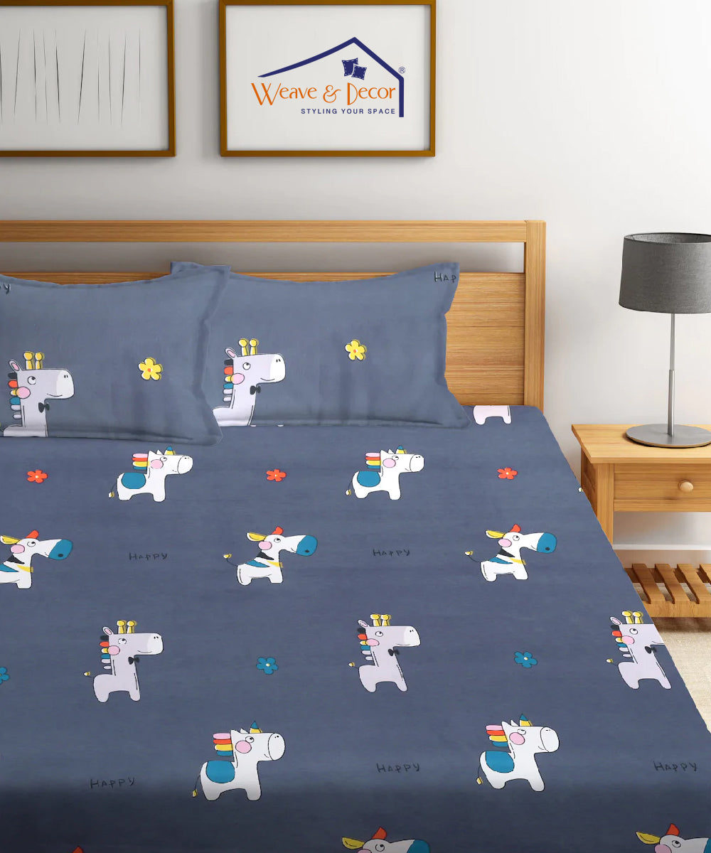 Cute Kids Double Bedsheet With 2 Pillow Cover