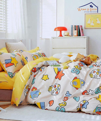 Star Kids  King Fitted Bedsheet With 2 Pillow Covers