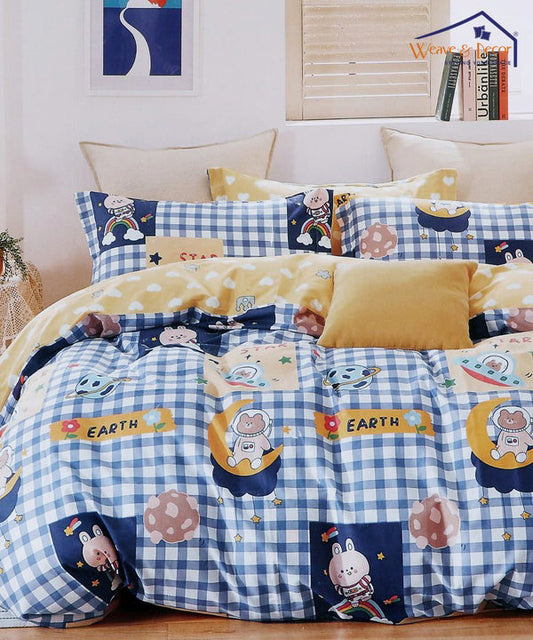 Galactic Bunny Kids Super King Fitted Bedsheet With 2 Pillow Covers