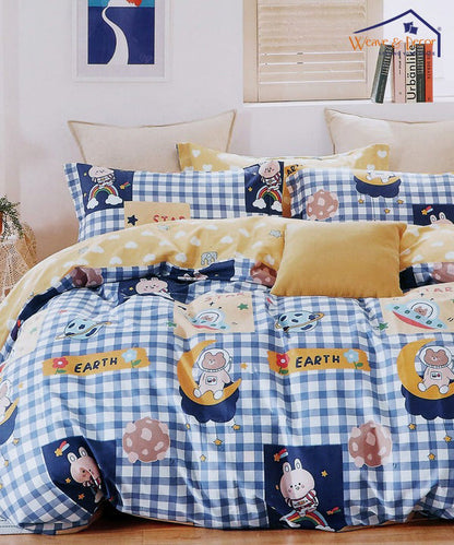 Galactic Bunny Kids Single Fitted Bedsheet With 1 Pillow Cover