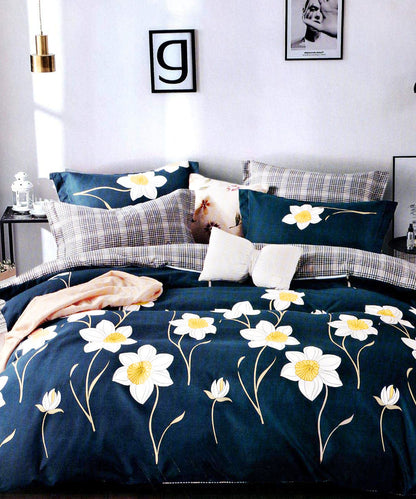 Blue Floral Single Bedsheet With 1 Pillow Cover