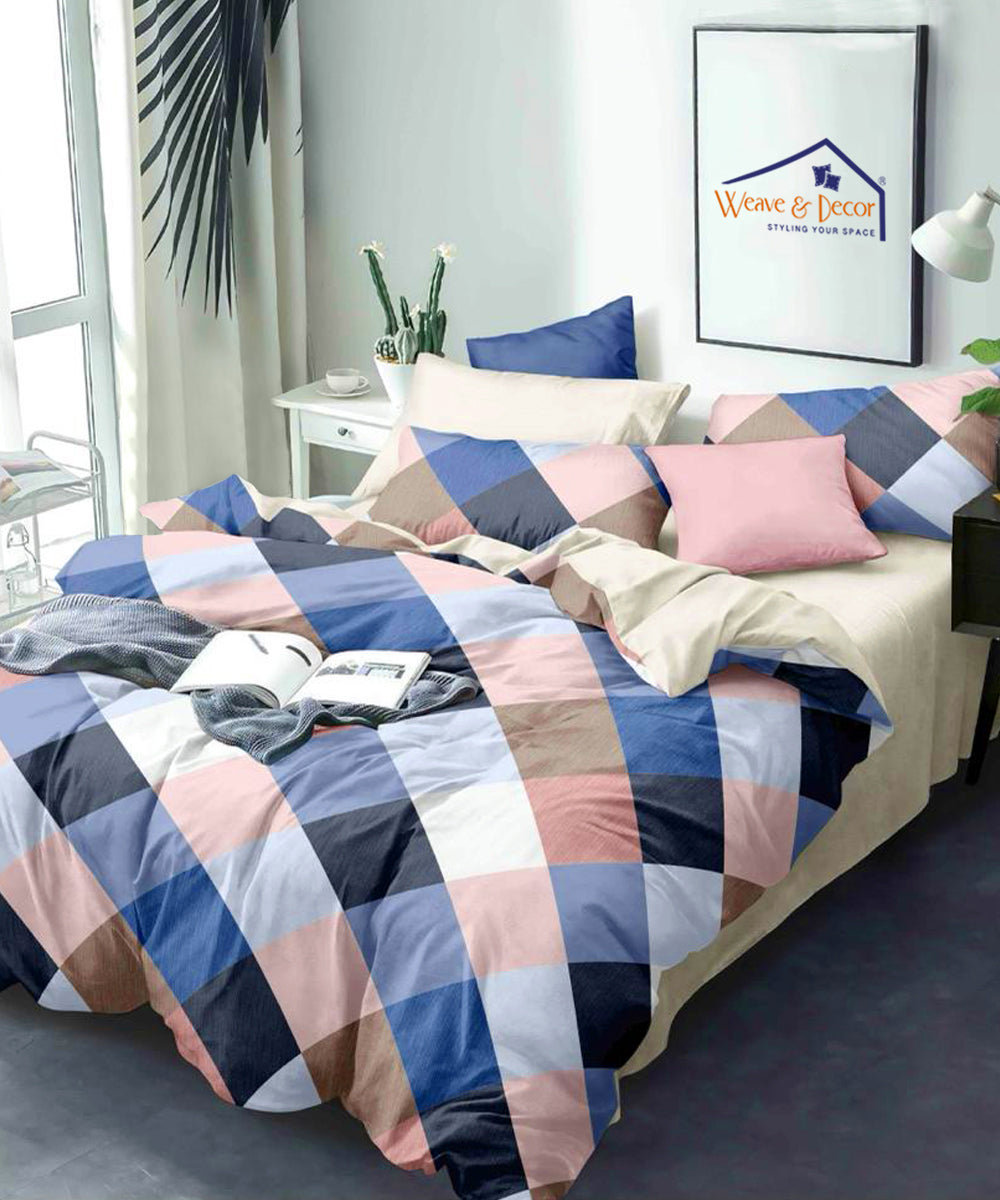 Multicolor Checks Single Bedsheet With 1 Pillow Cover