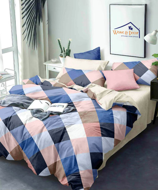 Multicolor Checks Single Bedsheet With 1 Pillow Cover