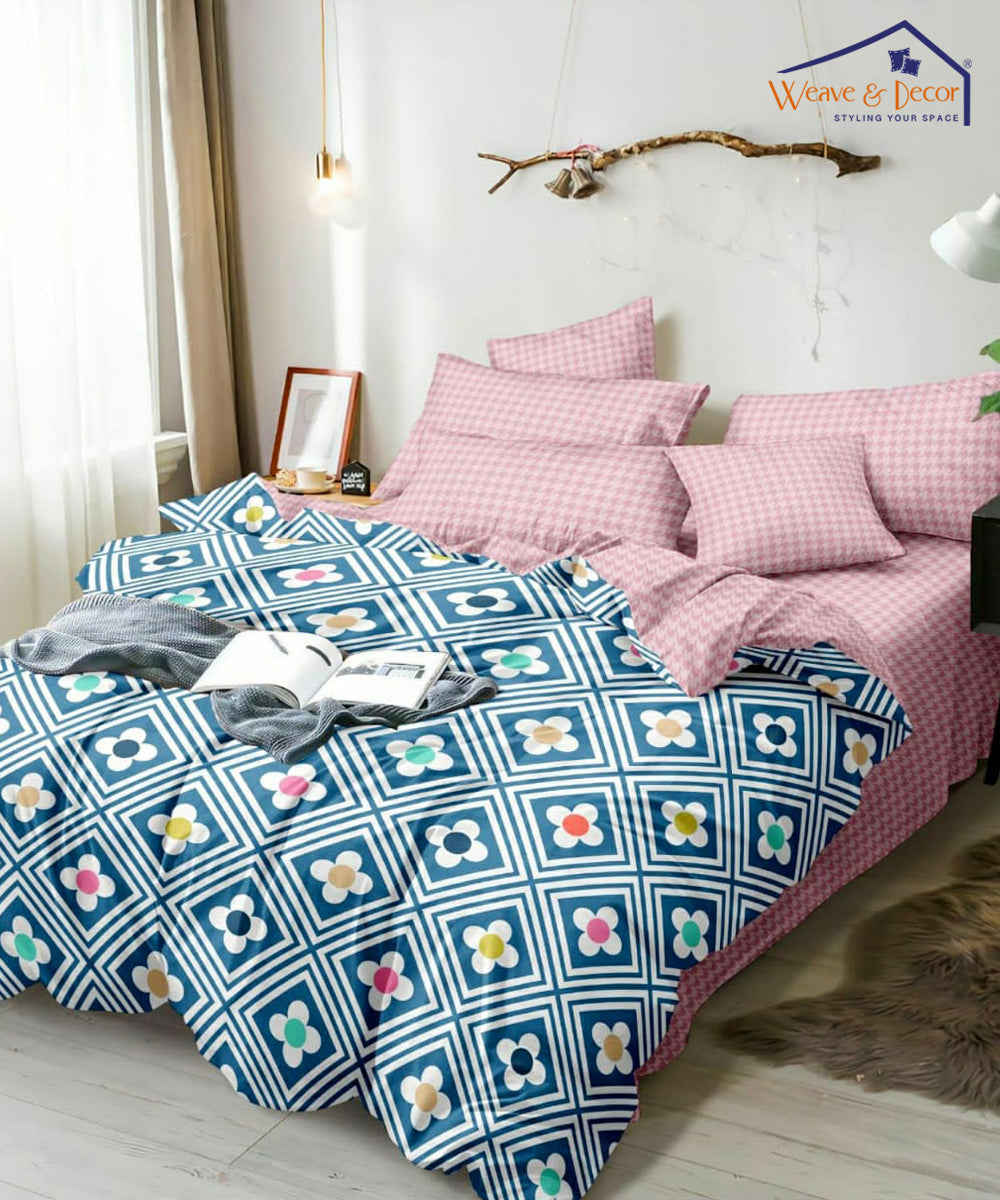Multi Color Super King Fitted Bedsheet With 2 Pillow Covers