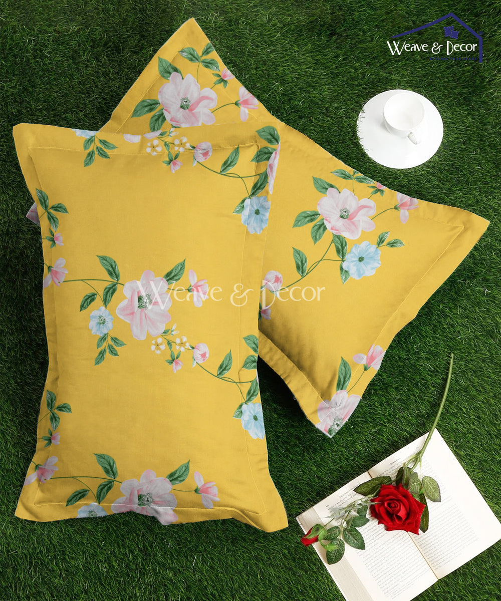 Yellow Floral Pillow Cover Set of 2