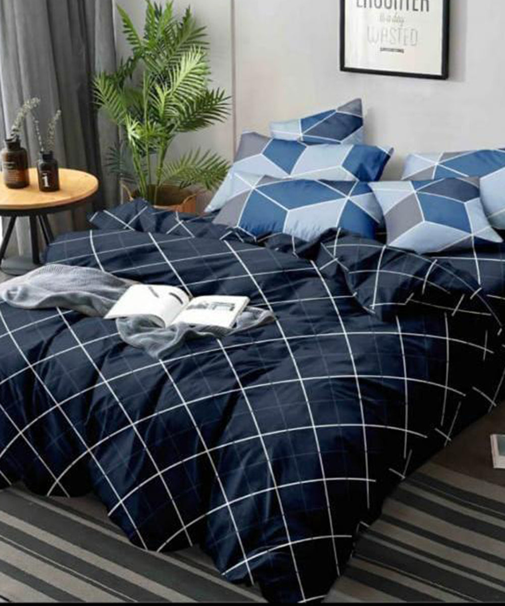 Navyblue Rhombus Comforter Set with Bedsheet