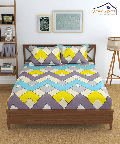 Multi Color Super King Fitted Bedsheet With 2 Pillow Covers