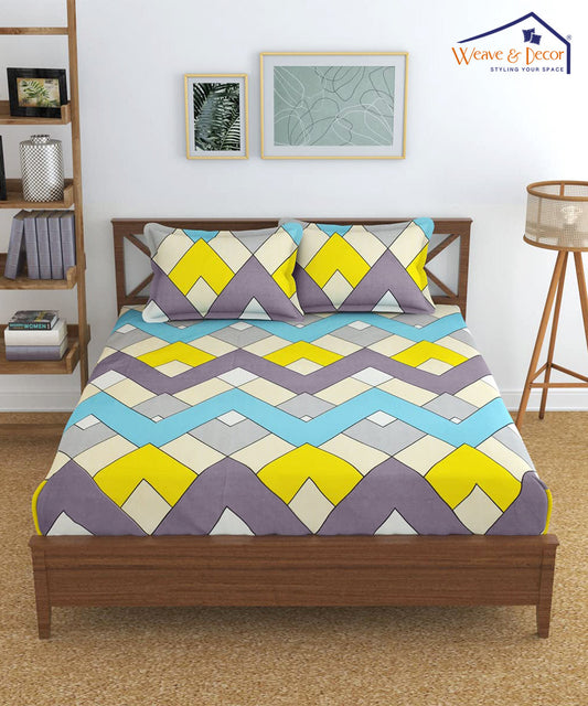Multi Color Super King Fitted Bedsheet With 2 Pillow Covers