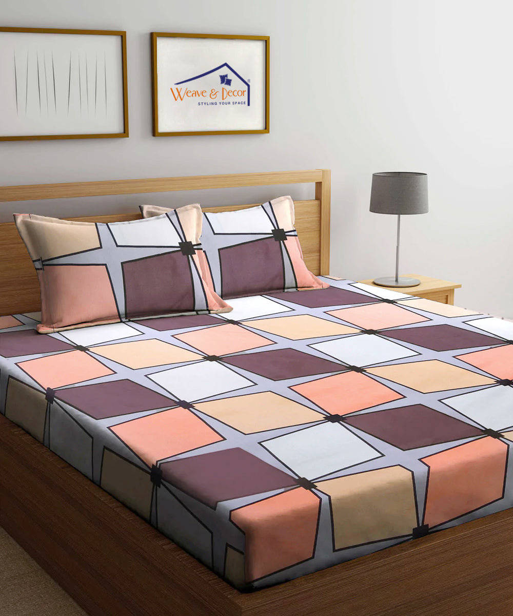 Multi Color Super King Fitted Bedsheet With 2 Pillow Covers