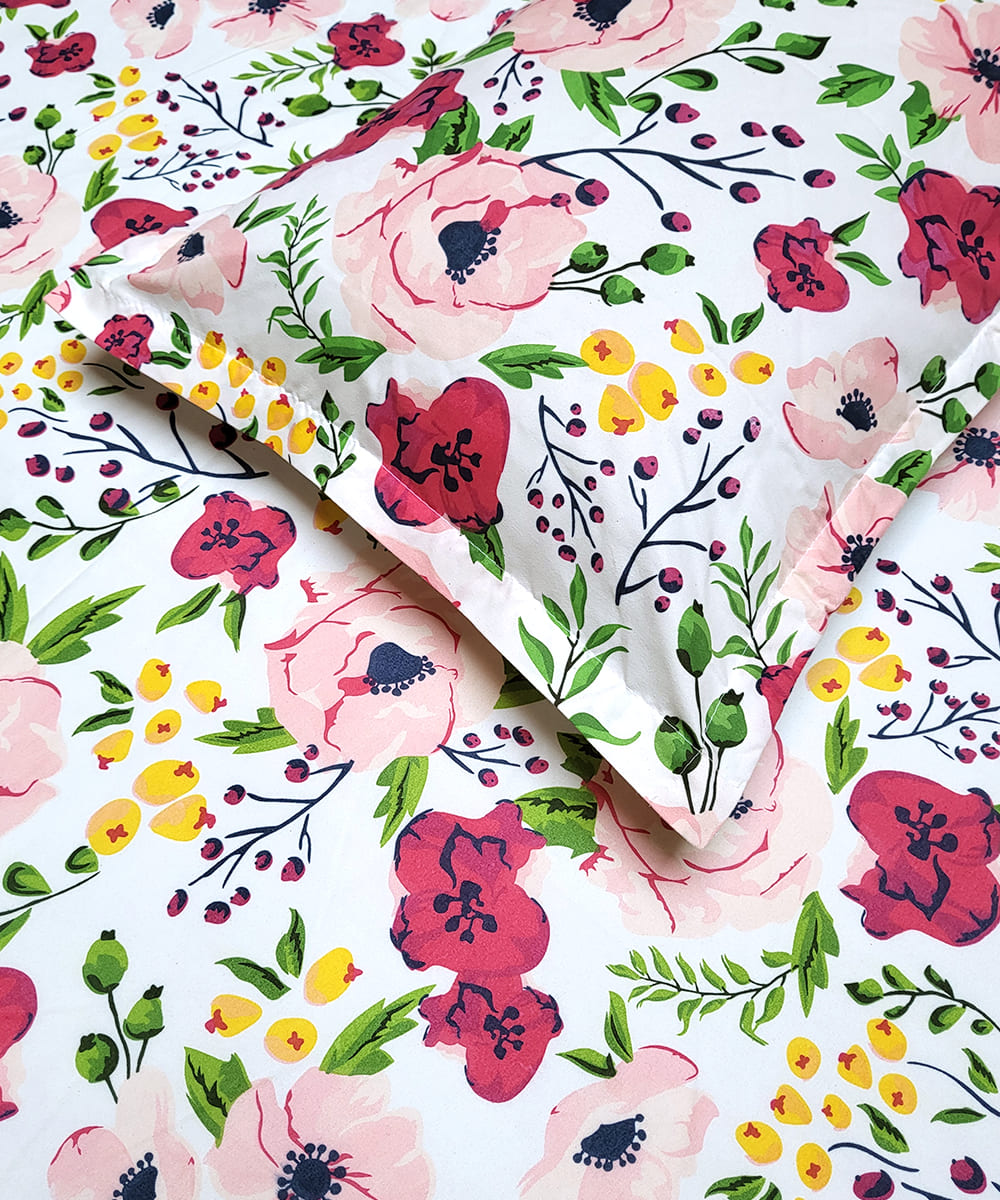 Multi Color Floral Single Bedsheet With 1 Pillow Cover
