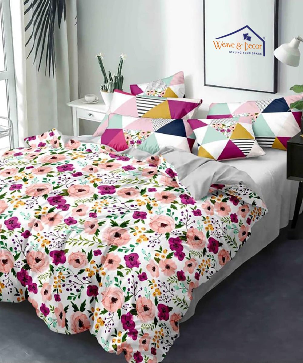 Multi color Floral King Size Bedsheet With 2 Pillow Covers