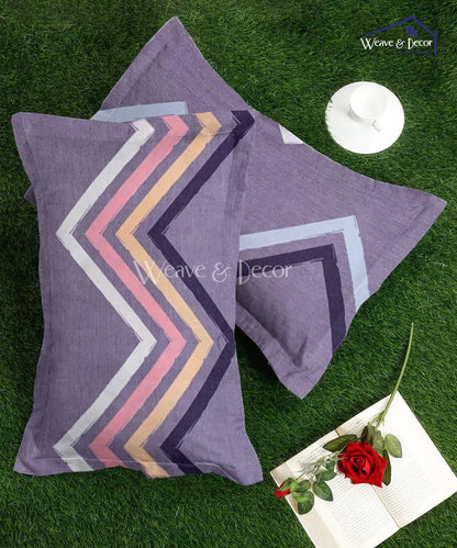 Purple Zigzag Queen Fitted Bedsheet With 2 Pillow Covers