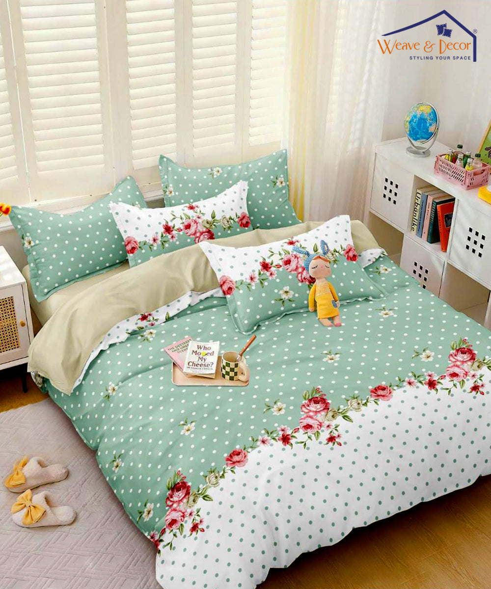 Green & White Comforter Set with Bedsheet