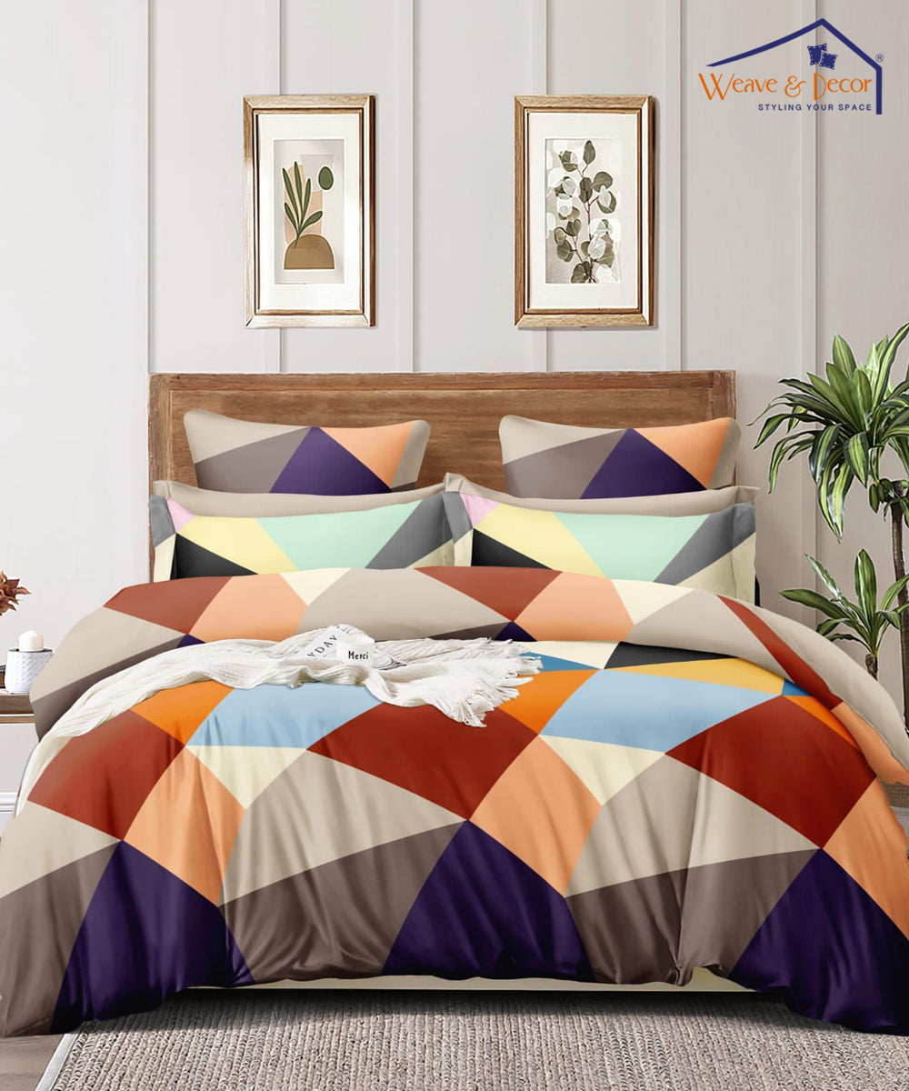 Multicolor King Fitted Bedsheet With 2 Pillow Covers