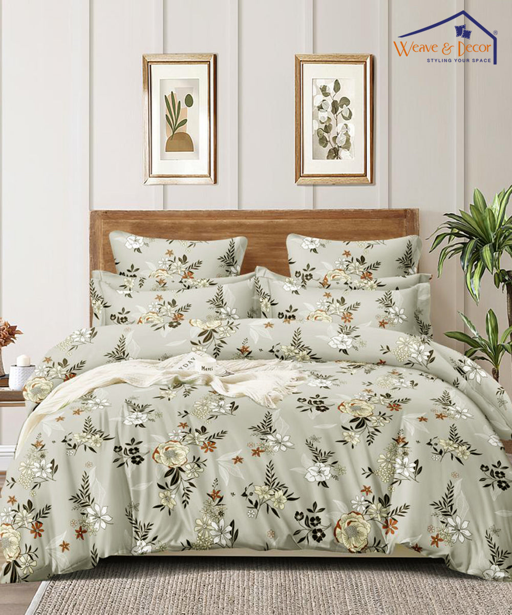 Grey Floral Single Bedsheet With 1 Pillow Cover