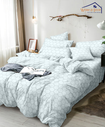 Light Grey Geometric Double Bedsheet With 2 Pillow Covers