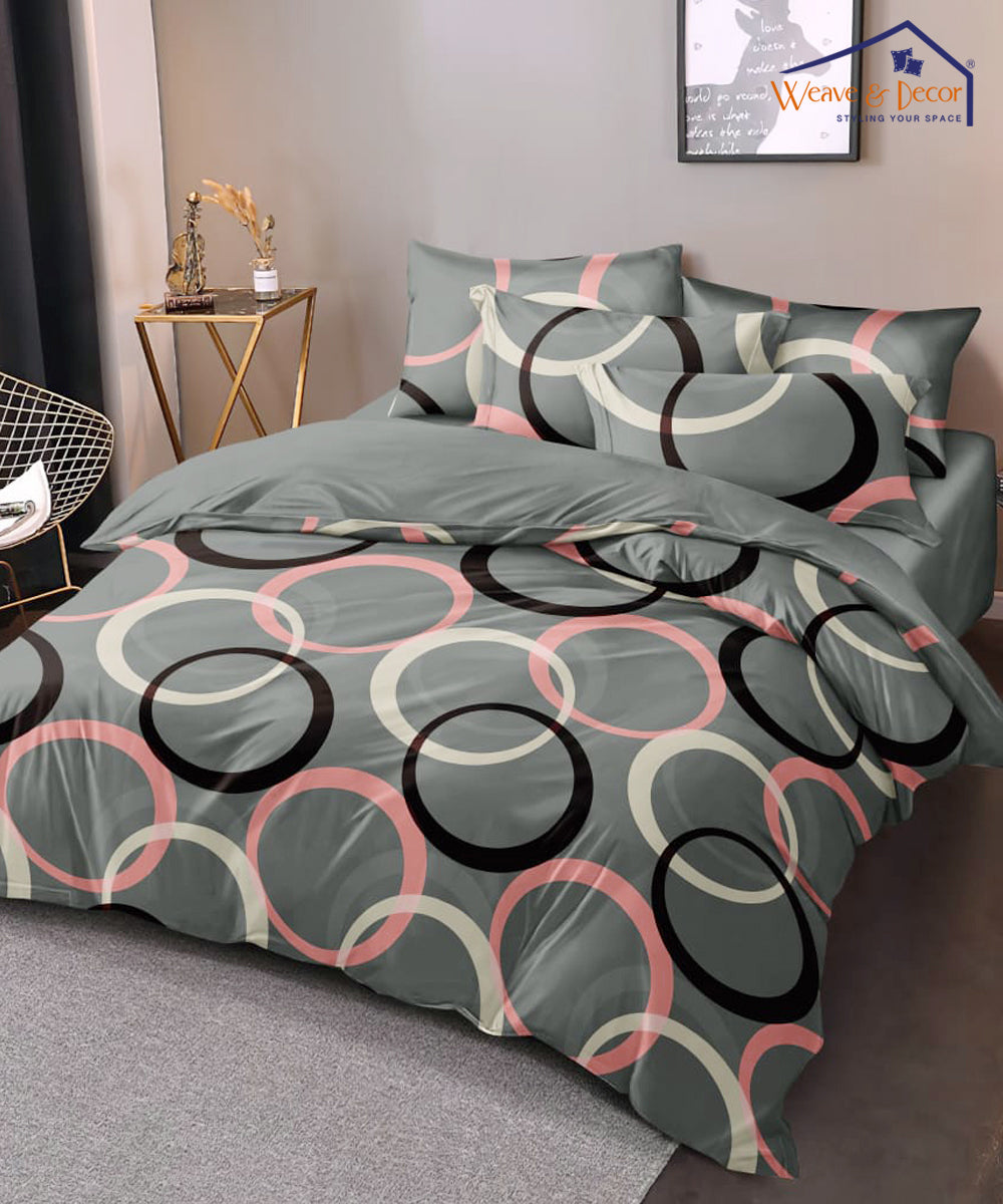 Grey Circle Double Bedsheet With 2 Pillow Covers