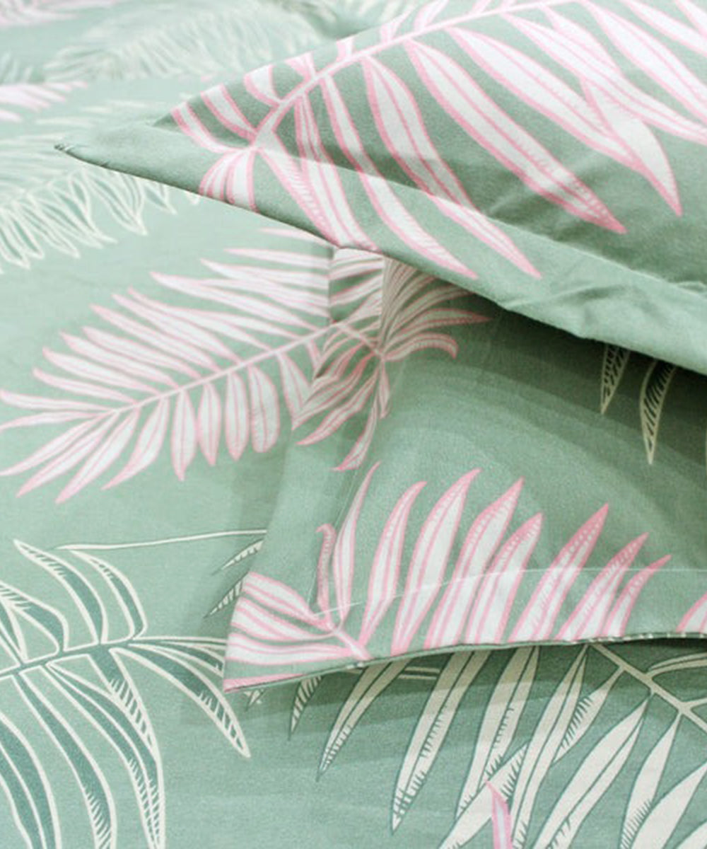 Green Leaves Fitted Bedsheet With Pillow Cover