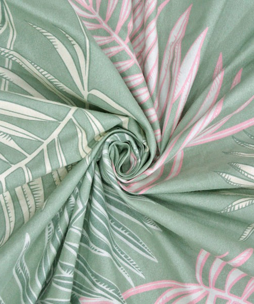 Green Leaves Queen Fitted Bedsheet With 2 Pillow Covers