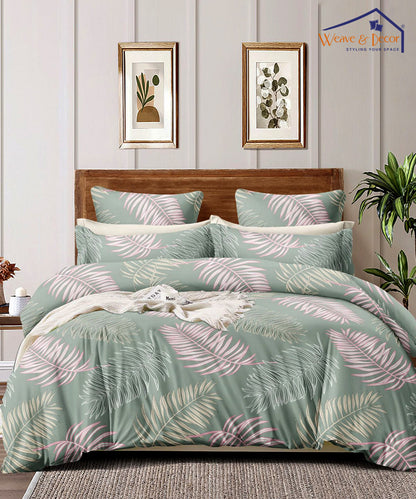 Green Leaves King Size Bedsheet With 2 Pillow Cover