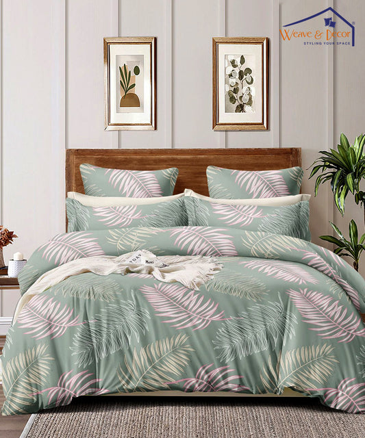 Green Leaves King Size Bedsheet With 2 Pillow Cover